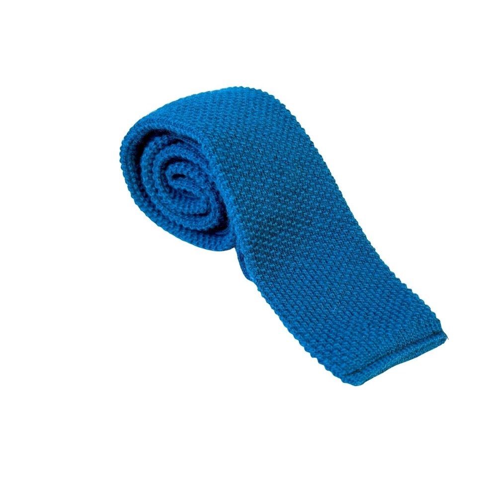 Vtg 100% Wool Knit Tie Square End 2in Mens Teal Blue Square End USA
